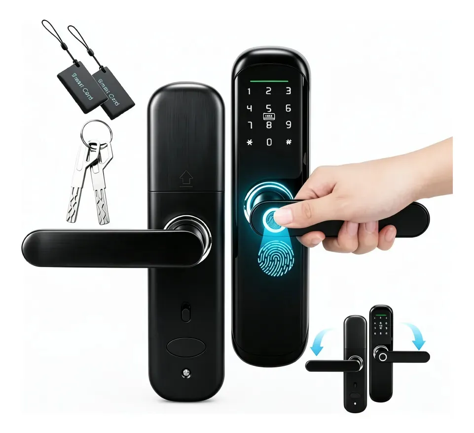 Fechadura Digital Biométrica com Senha e Cartão IC, para Casa ou Hotel